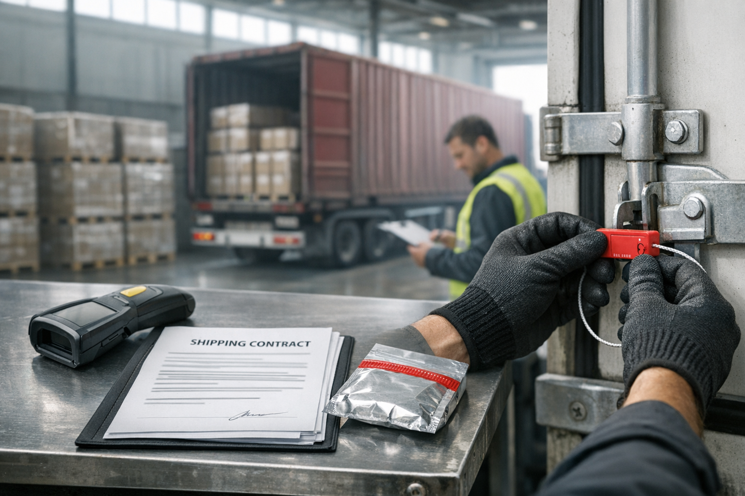 Scène dans un hub logistique près d’Istanbul montrant la sécurisation du contrat de transport pour l’import-export en Turquie.