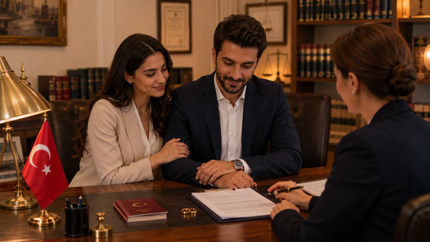 Couple préparant une demande de nationalité turque par mariage