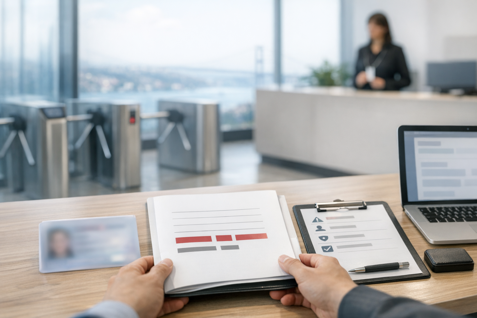 Signature d’un contrat de travail et checklist de conformité lors d’une embauche en Turquie dans un environnement d’entreprise à Istanbul.