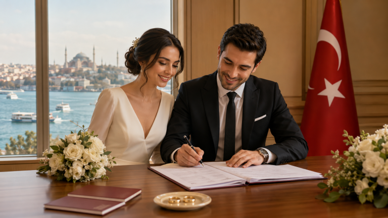 Couple préparant les documents pour se marier en Turquie